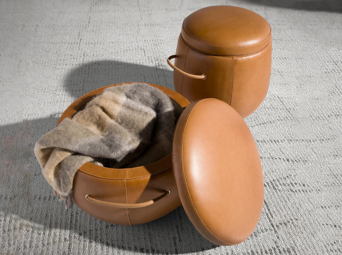 POUF rund Kamel 63/63/47 - Braun, Leder (63/47/63cm) - ANGEL CERDA