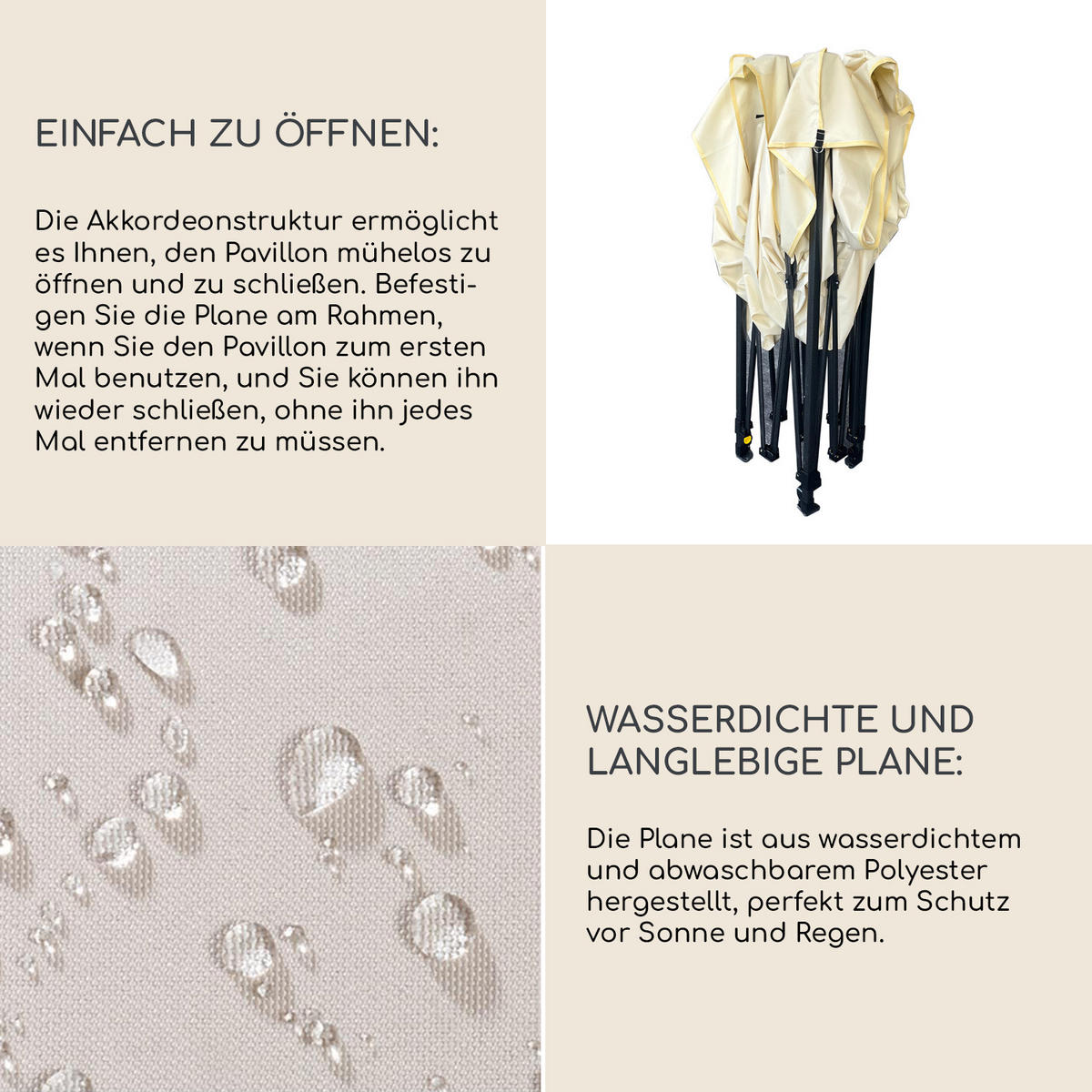 FALTPAVILLON Beige 300/300/310 cm - Beige, Metall (300/310/300cm) - Mobili Rebecca
