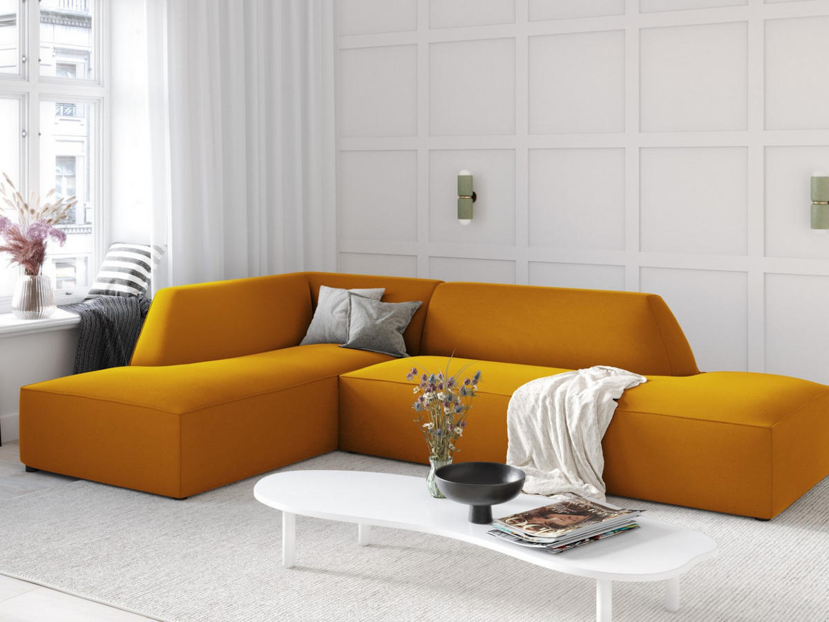 ECKSOFA links Ruby aus Samt gelb 4 Sitzplätze - Gelb, Textil (180/273cm) - Micadoni