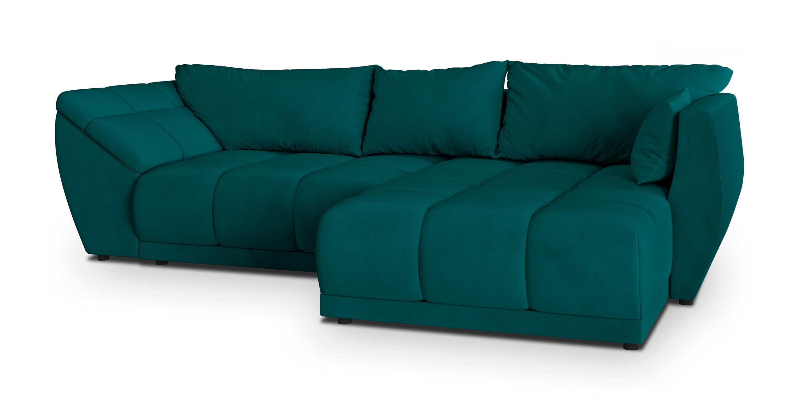 ECKSOFA ORENTI R-S Blau Velours-Stoff mit Schlaffunktion - Blau, Holz (287/182cm) - MASSENO