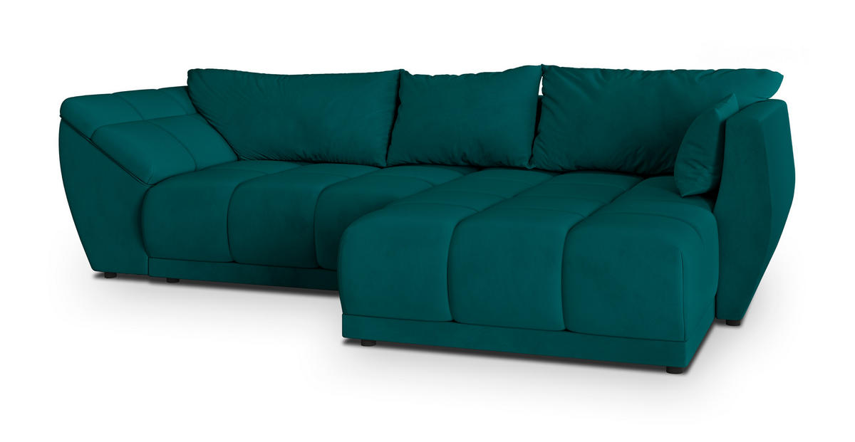 ECKSOFA ORENTI R-S Blau Velours-Stoff mit Schlaffunktion - Blau, Holz (287/182cm) - MASSENO