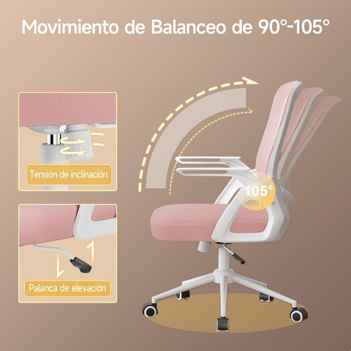 BÜROSTUHL Mesh Ergonomisch Rosa - Pink, Kunststoff/Textil (49/107/47cm) - Kaket