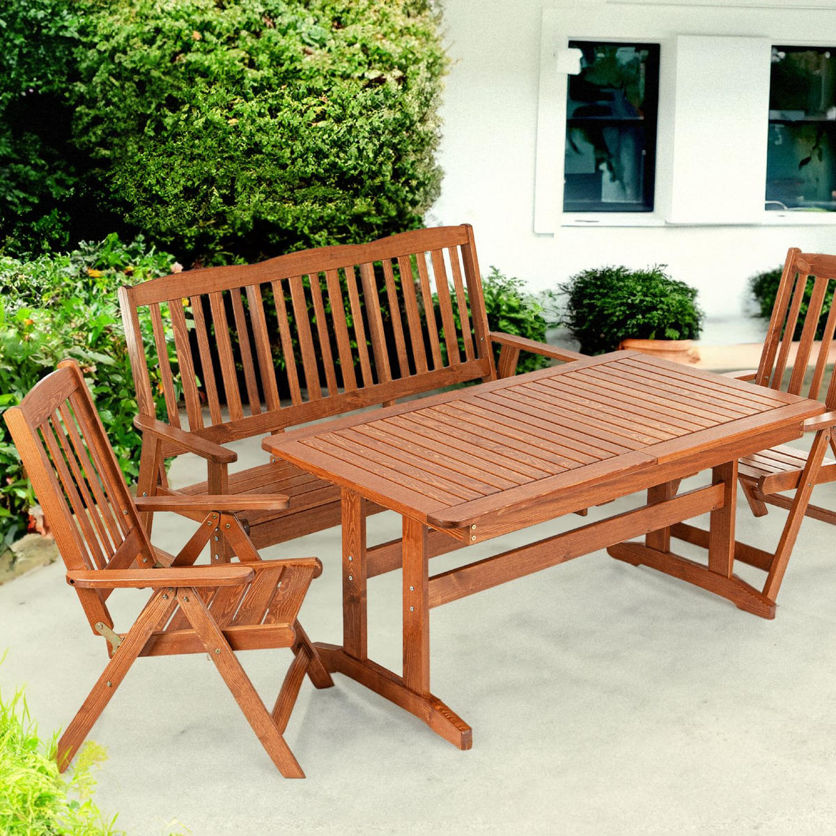 GARTENMÖBELSET ALCES für 5 Personen aus massivem Kiefernholz, braun - Braun, Holz - KONSIMO®