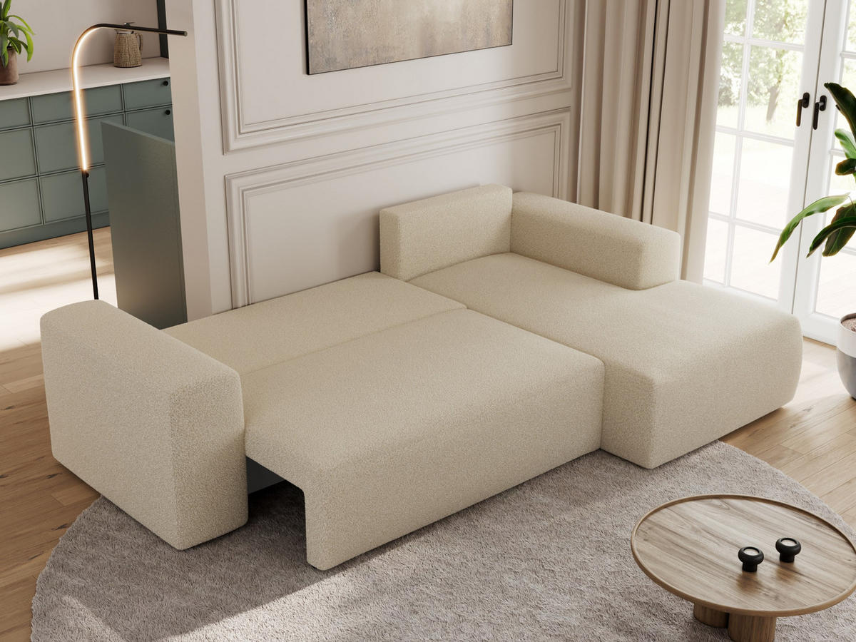 ECKSOFA TRENTINO L Beige Boucle - Rechts - Beige/Schwarz, Textil (164/266cm) - MKS