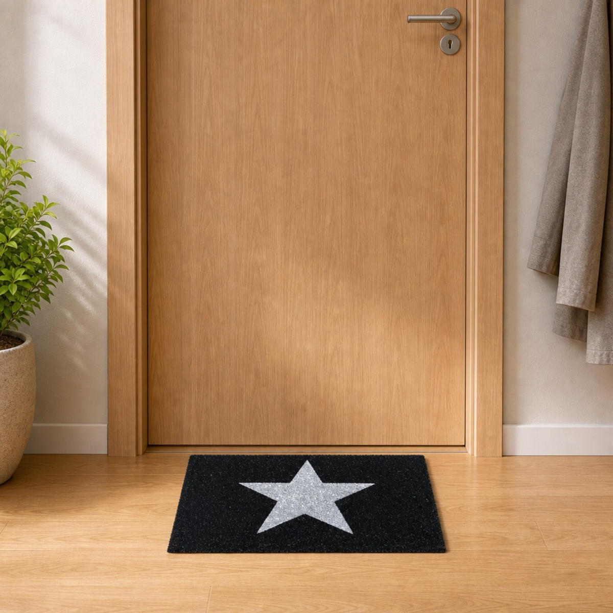 FUSSMATTE Schwarz Kokos Sternmotiv 60x40 cm - Schwarz, Kunststoff/Textil (40/60cm) - Relaxdays