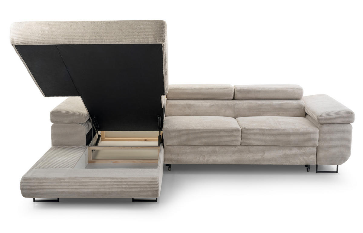 ECKSOFA L Form Arborio Zartweiß 280/203/90 cm Links mit Schlaffunktion - Creme/Schwarz, Textil/Metall (203/280cm) - AX Living