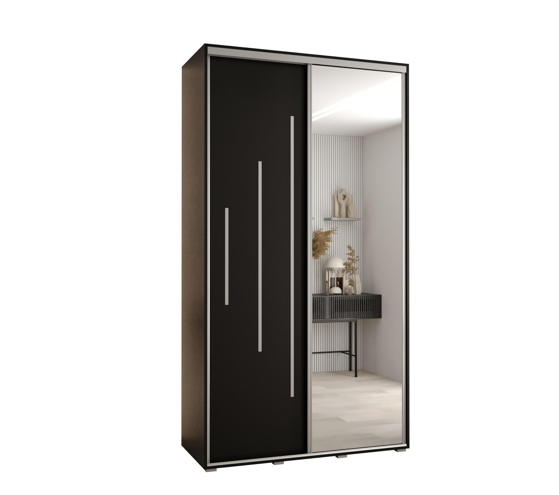 Abiks Möbel Schwebetürenschrank Schwarz, Schwarz, Silber 140x235x45 cm