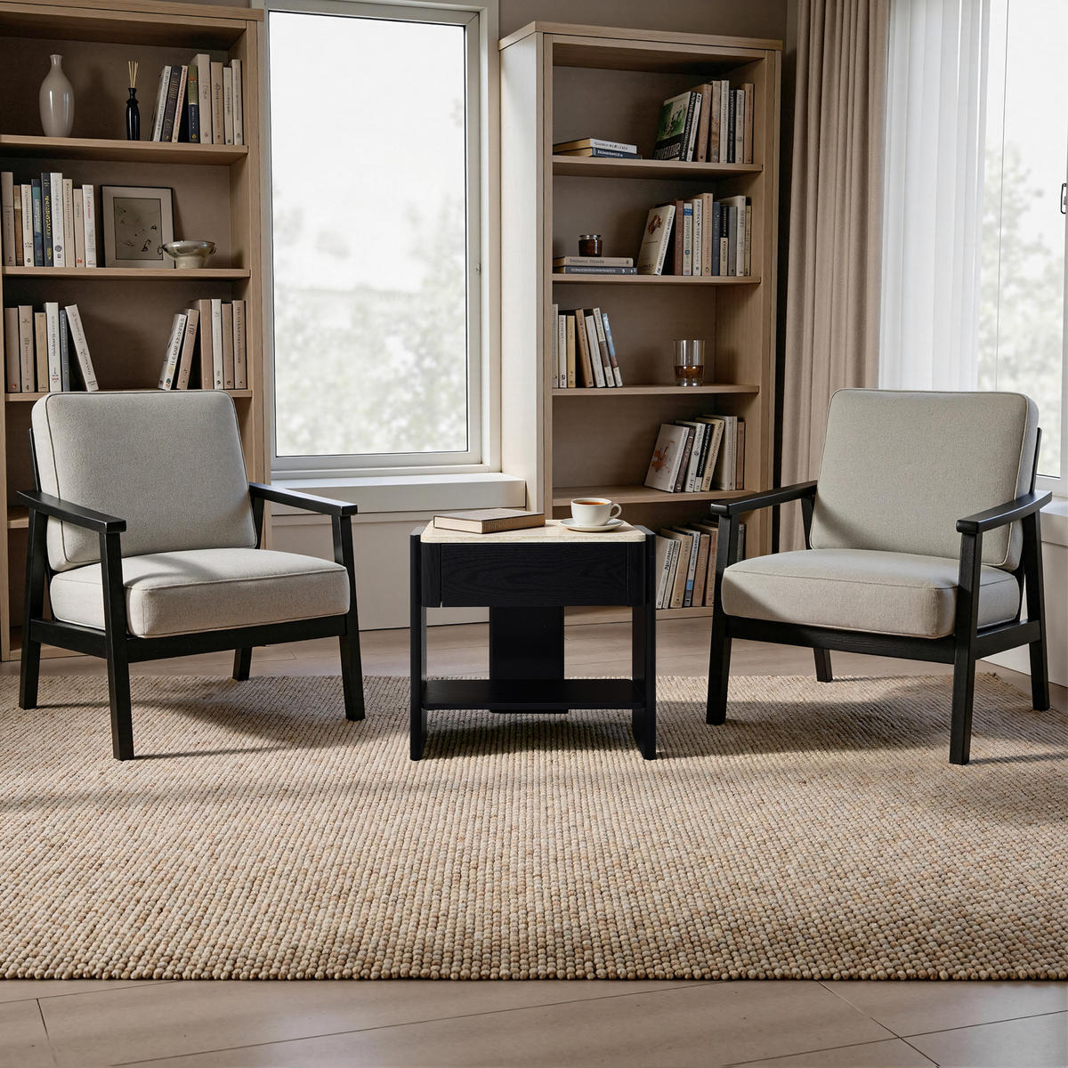 NACHTTISCH schwarz, B 55 × T 40 × H 53 cm - Schwarz, Holz (55/53/40cm) - Hometopia