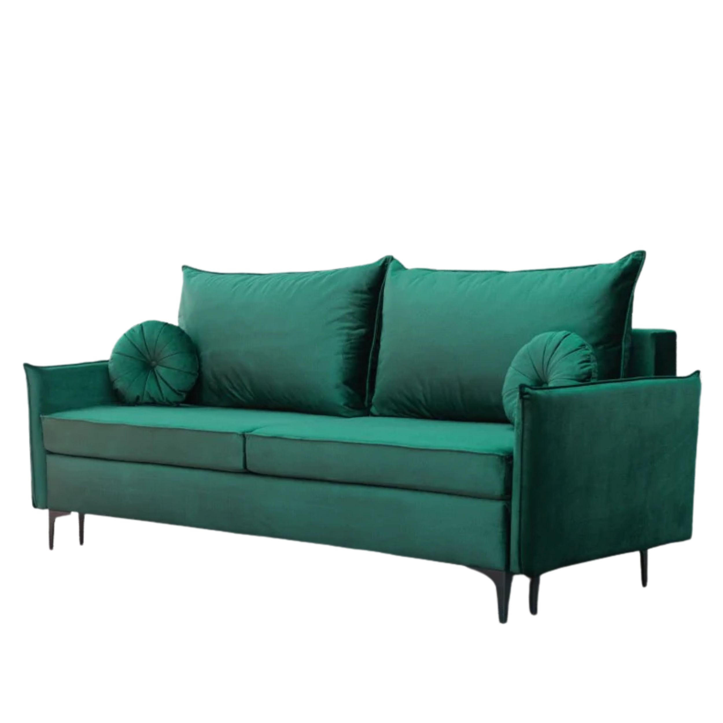 SCHLAFSOFA LEA, Sofa mit Schlaffunktion und Bettkasten, Farbe: Grün, Veloursstoff - Grün, Textil (215/96/94cm) - Sepro Meble