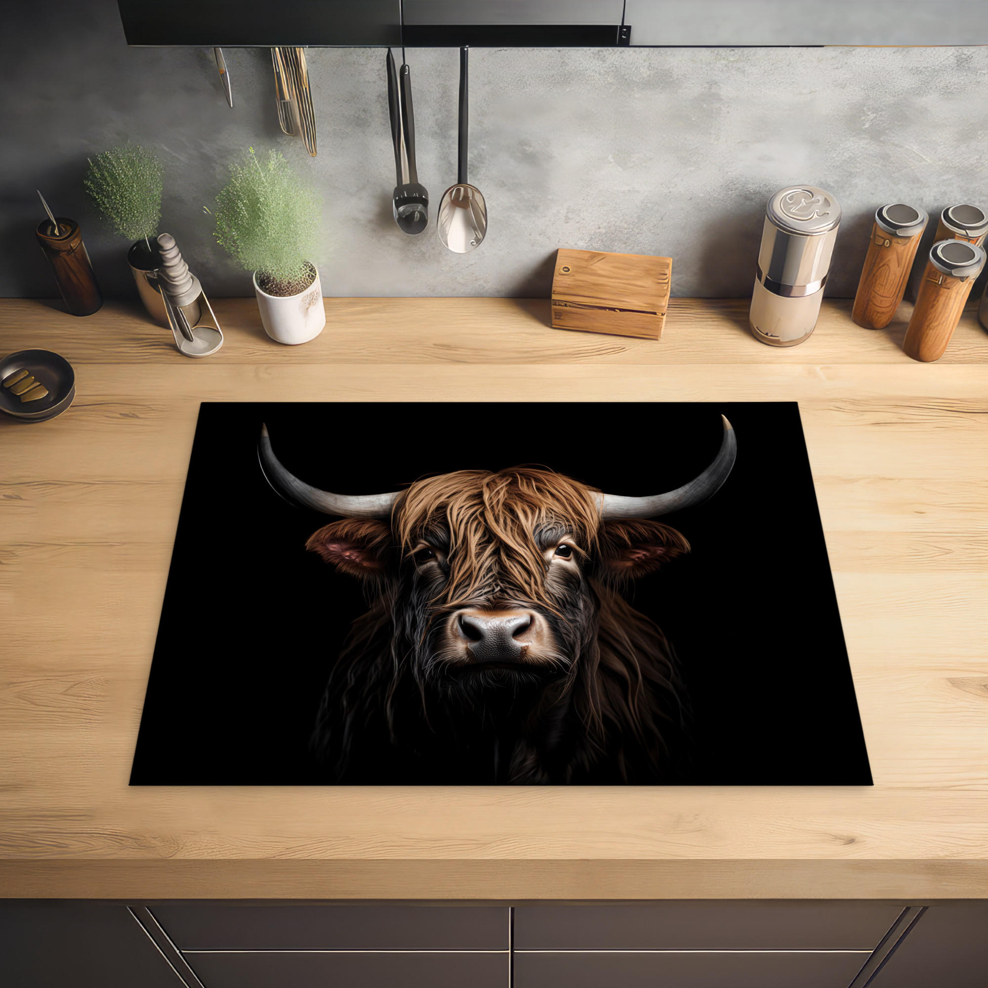 HERDABDECKPLATTE Schottischer Highlander - Porträt - Schwarz - Tier 71x52 cm - Braun, Kunststoff (71/0.2/52cm) - MuchoWow