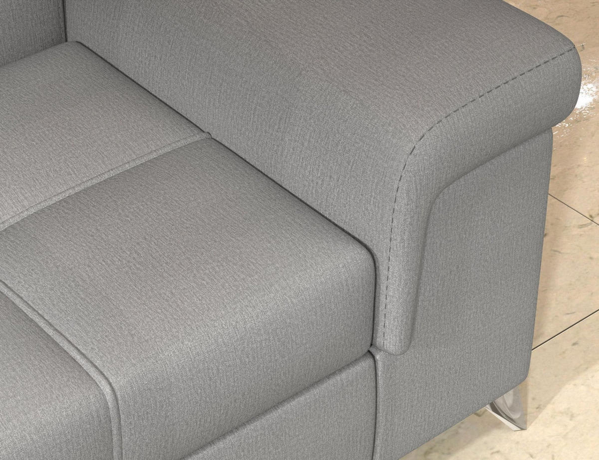 ECKSOFA mit Schlaffunktion und Bettkasten, pflegeleichter Monolith-Stoff - Chromfarben/Grau, Textil/Metall (202/275cm) - Eltap