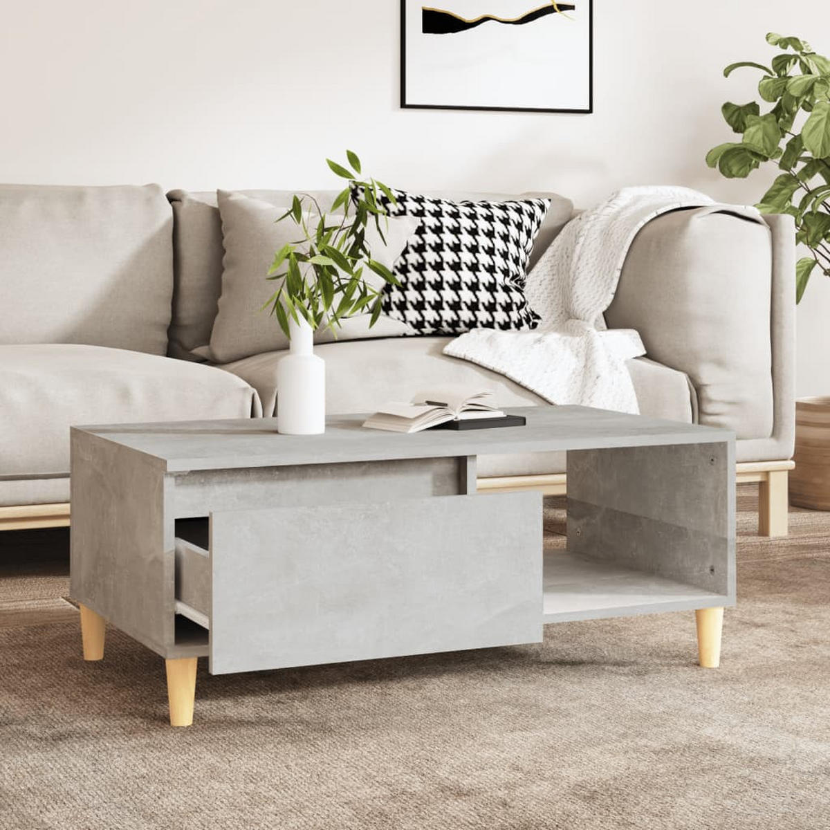 COUCHTISCH Betongrau 90x50x36,5 cm Holzwerkstoff - Grau, Holzwerkstoff (90/50/36.5cm) - furnicato