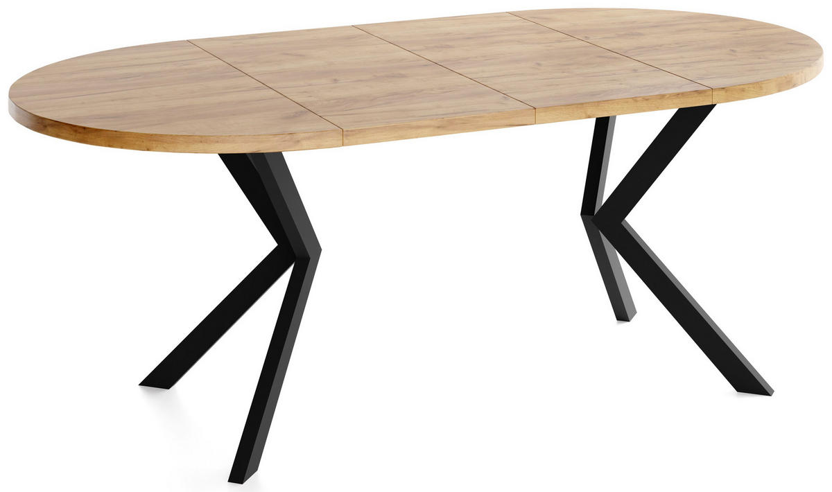 ESSTISCH Valeo runder ausziehbarer, Craft Eiche 100-180/100/76 cm - Eiche Wotan/Schwarz, Holzwerkstoff/Metall (100/180/76cm) - WFL GROUP