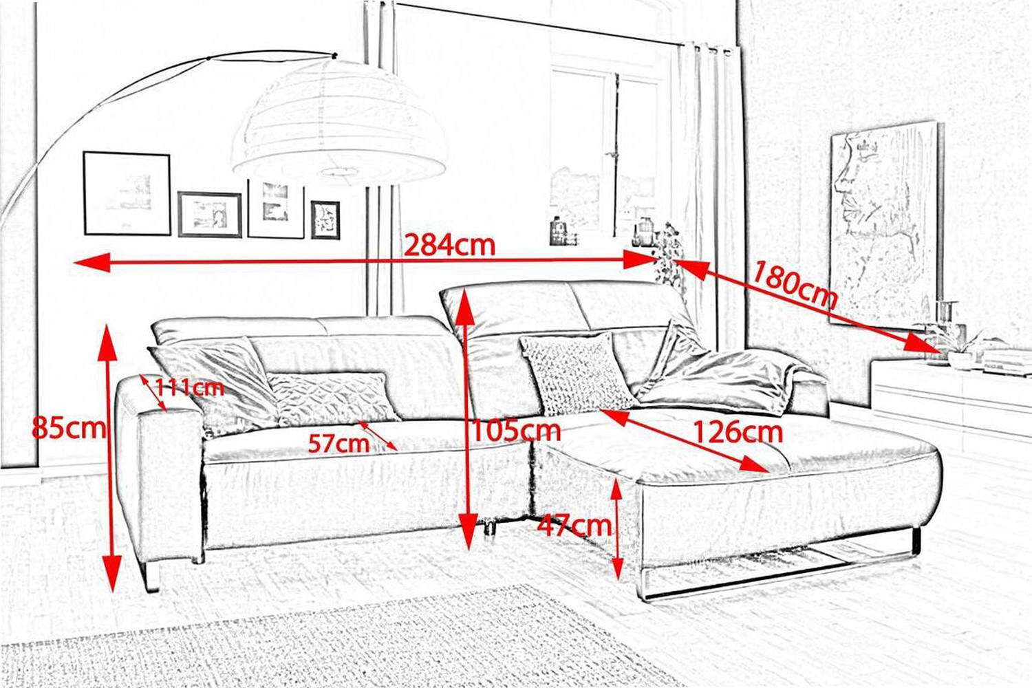 ECKSOFA YORK Weiß Leder - Schwarz/Weiß, Leder (284/180cm) - KAWOLA