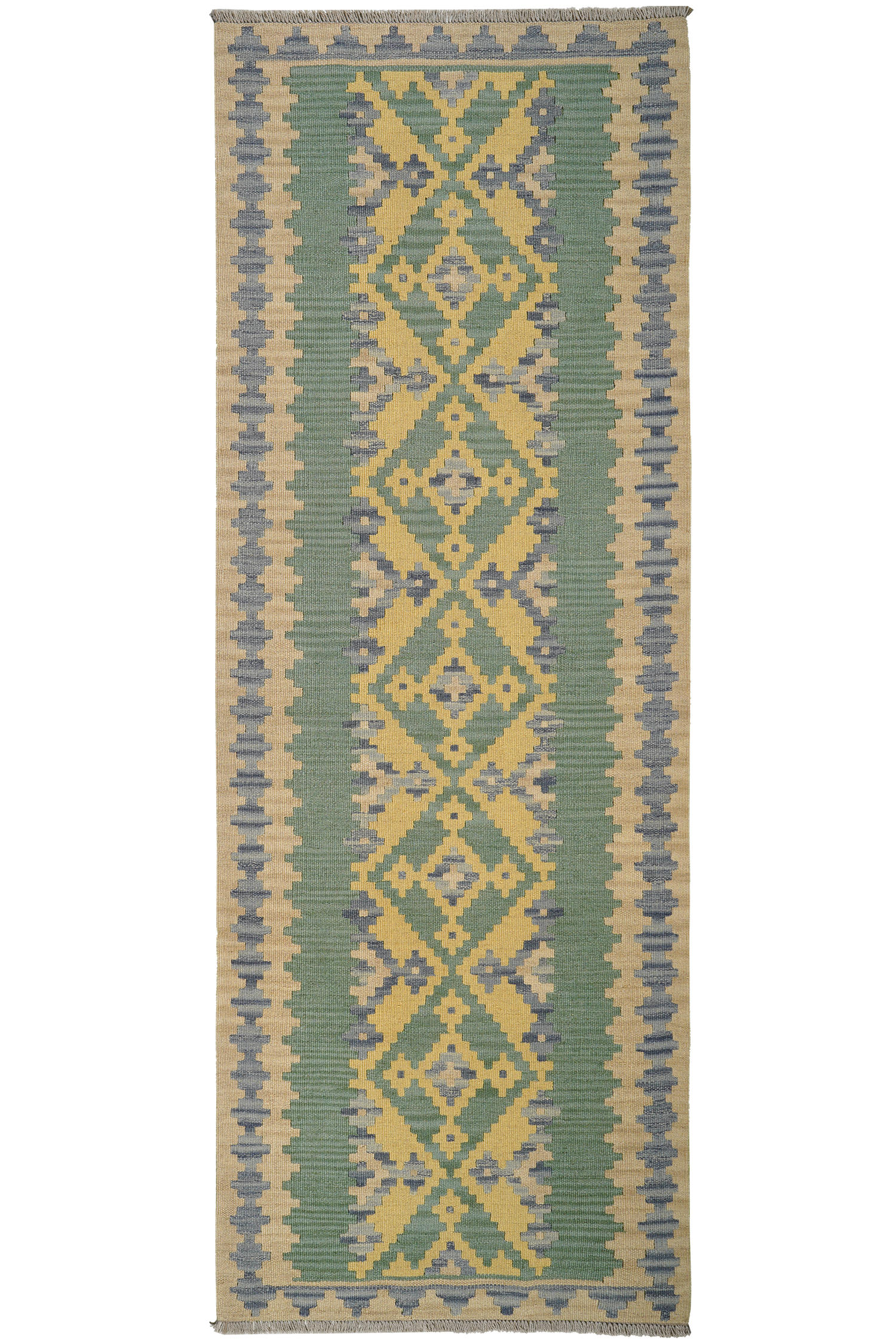 HANDWEBTEPPICH Kelim Gashgai Grün 252/90 cm Schurwolle - Grün, Textil (90/252cm) - Looma