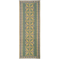 HANDWEBTEPPICH Kelim Gashgai Grün 252/90 cm Schurwolle - Grün, Textil (90/252cm) - Looma