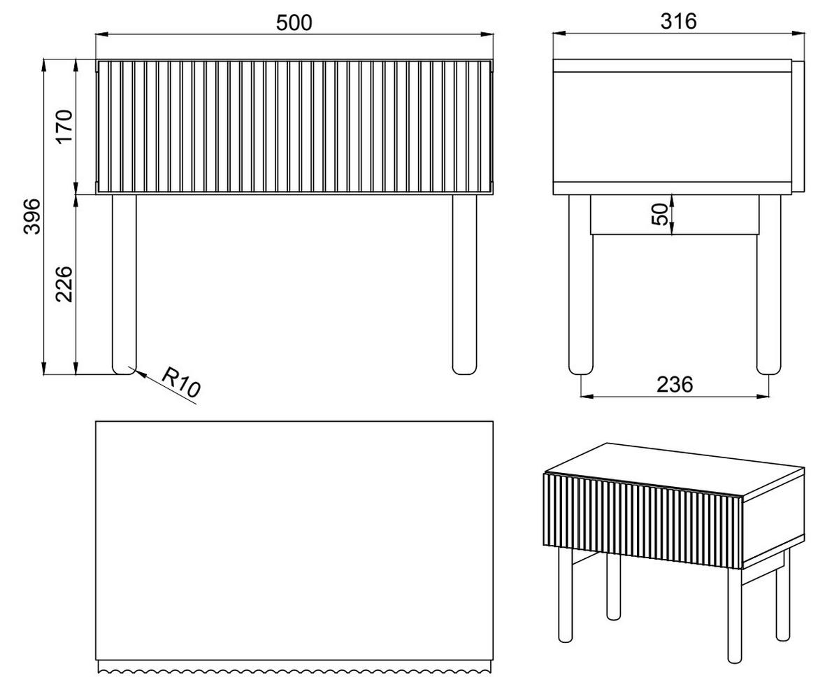 NACHTSCHRANK Nolie Holzoptik Esche Schwarz - Schwarz, Holz/Holzwerkstoff (50/39.6/31.6cm) - Selsey