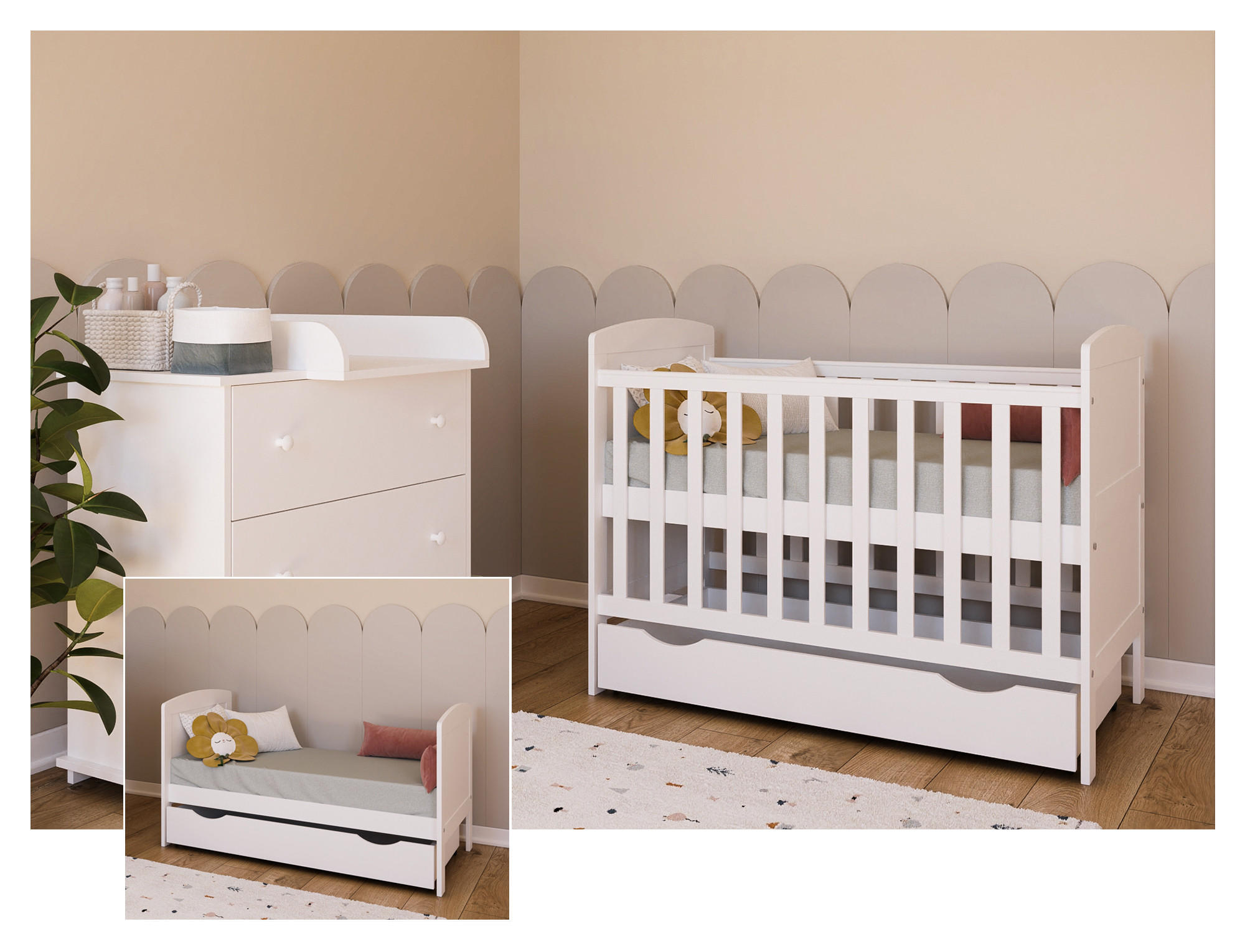 BABYBETT Småland mit Matratze und Schublade - Weiß, Holzwerkstoff (60/120cm) - kiki design