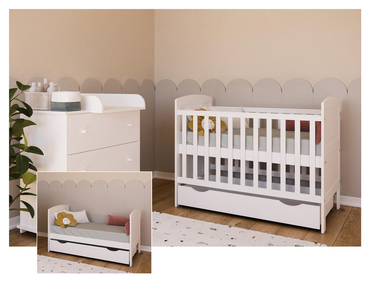 BABYBETT Småland mit Matratze und Schublade - Weiß, Holzwerkstoff (60/120cm) - kiki design