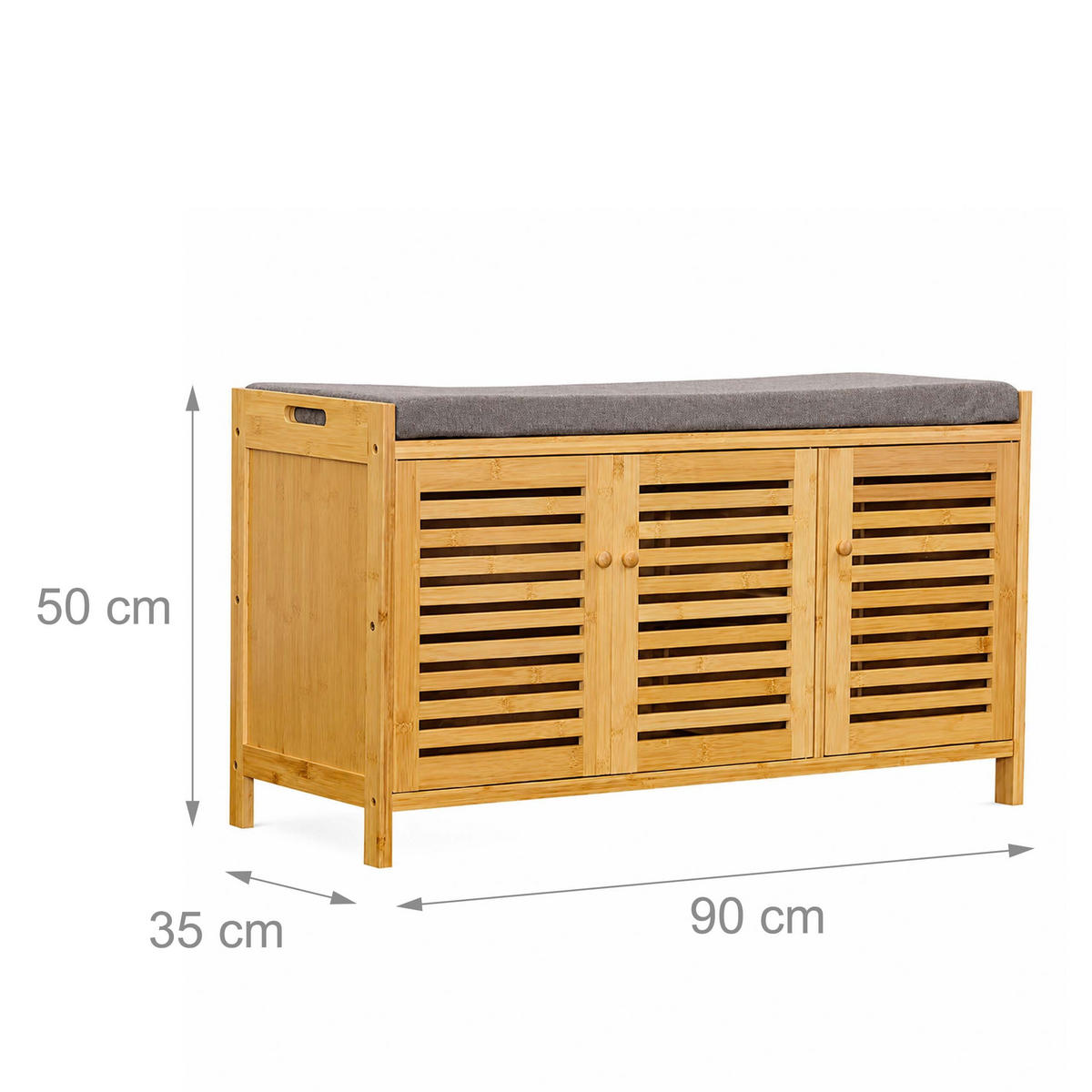 LAVICE Přírodní šedá bambus na boty polstrované sedadlo 50 cm - světle hnědá, dřevo/textil (90/50/35cm) - Relaxdays