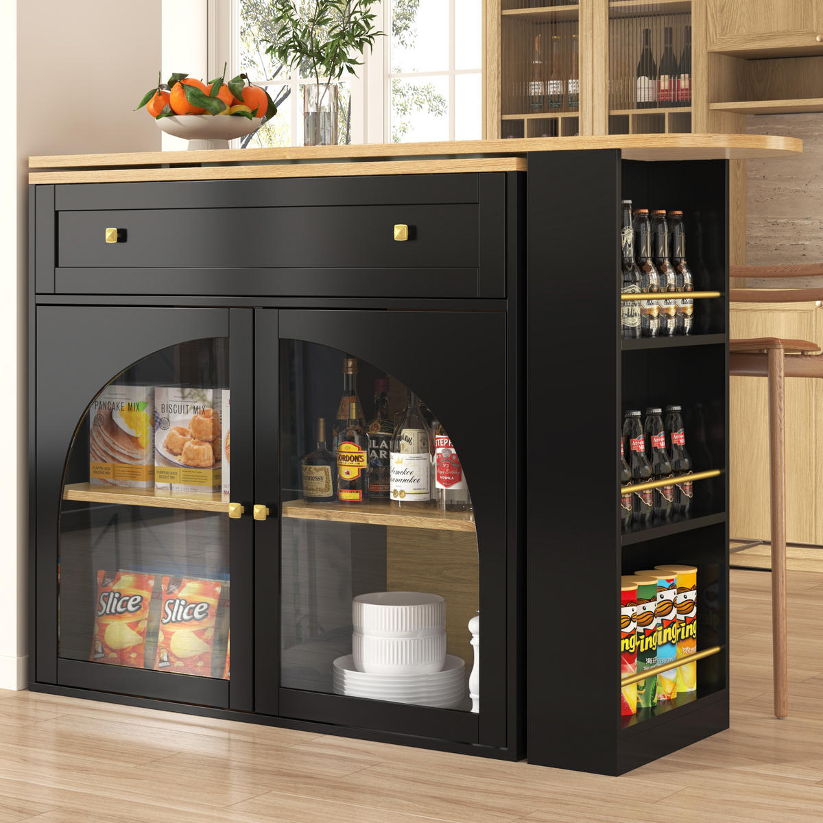 BARTISCH, MDF ausziehbar 138-204/39/104 cm mit Stauraum & 360° drehbar, Schwarz - Schwarz, Holzwerkstoff (39/104/138cm) - Redom