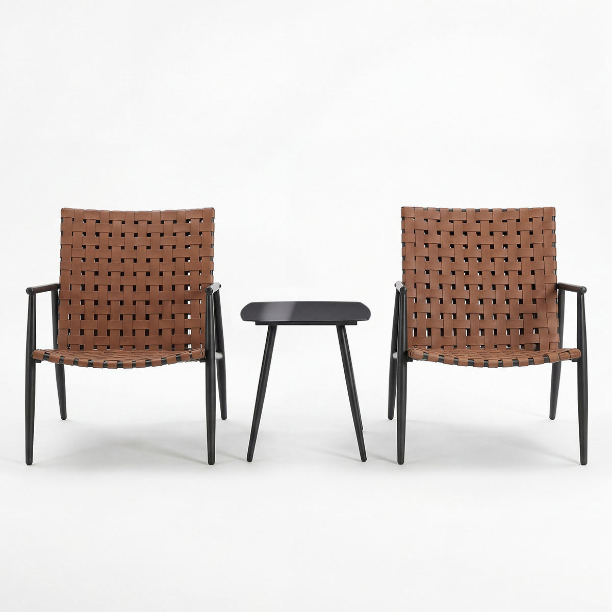 BALKONSET - 3-teilig - Stahl / Polyrattan - Braun - Braun, Glas/Kunststoff - home24