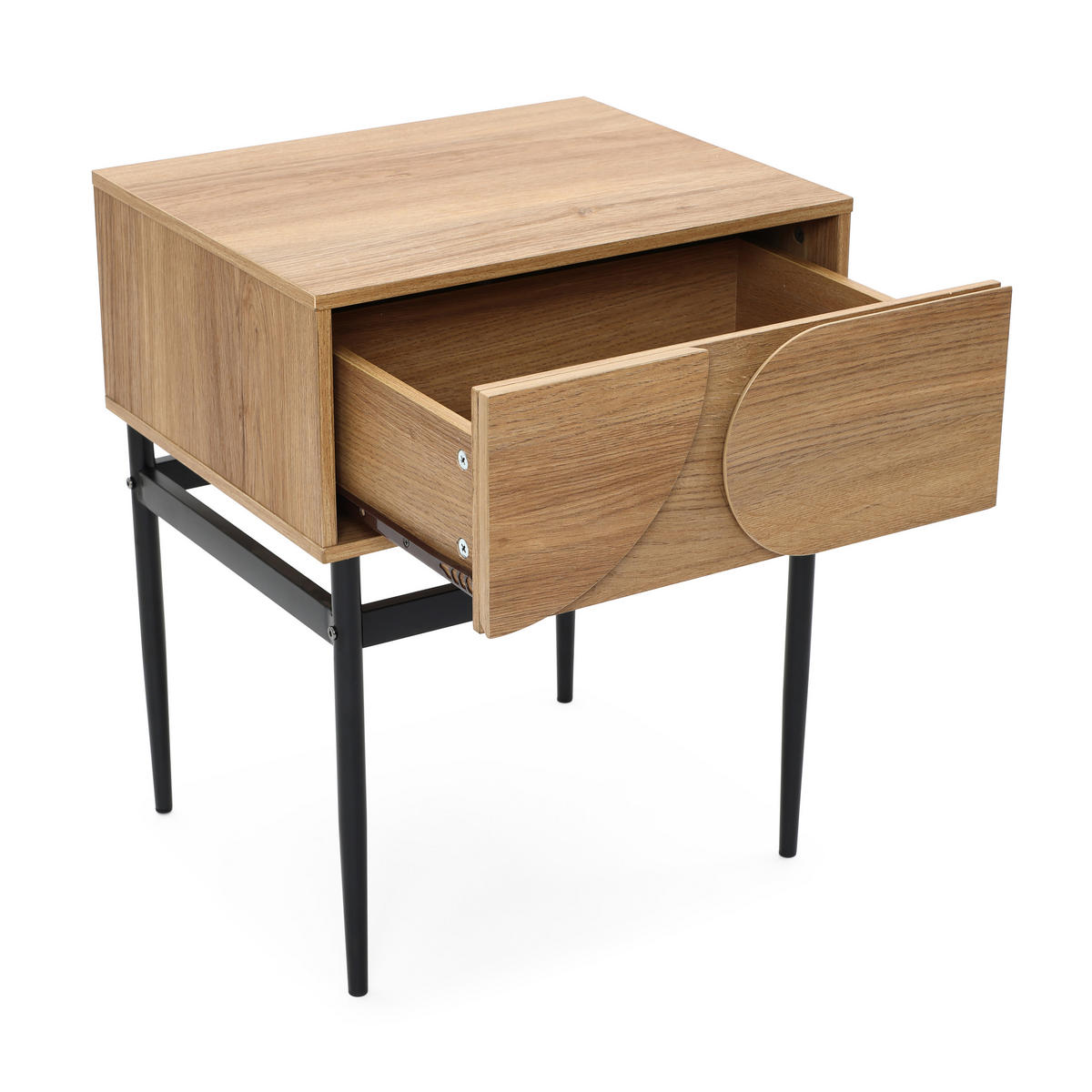 NACHTTISCH Holz mit Schublade, Metallbeinen, Holzoptik | B47.5 x T39 x H58 cm - Braun, Holzwerkstoff (47.5/58/39cm) - Hometopia