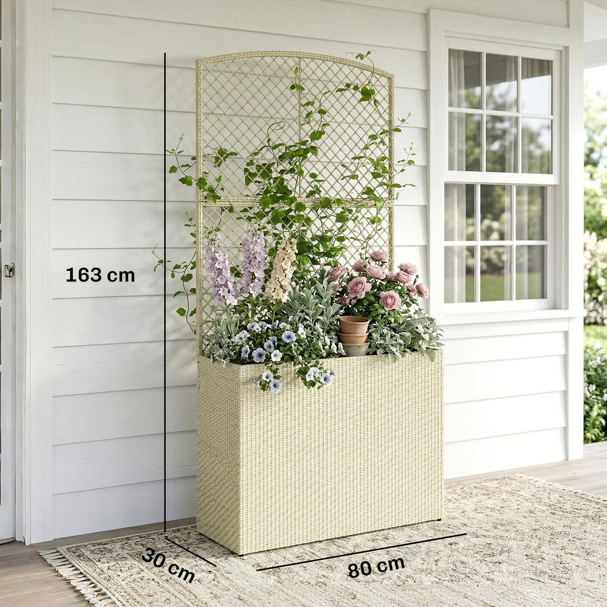 RATTAN-BLUMENKASTEN PE-Rattan Stahl Beige - Beige, Kunststoff (30/163/80cm) - Outsunny