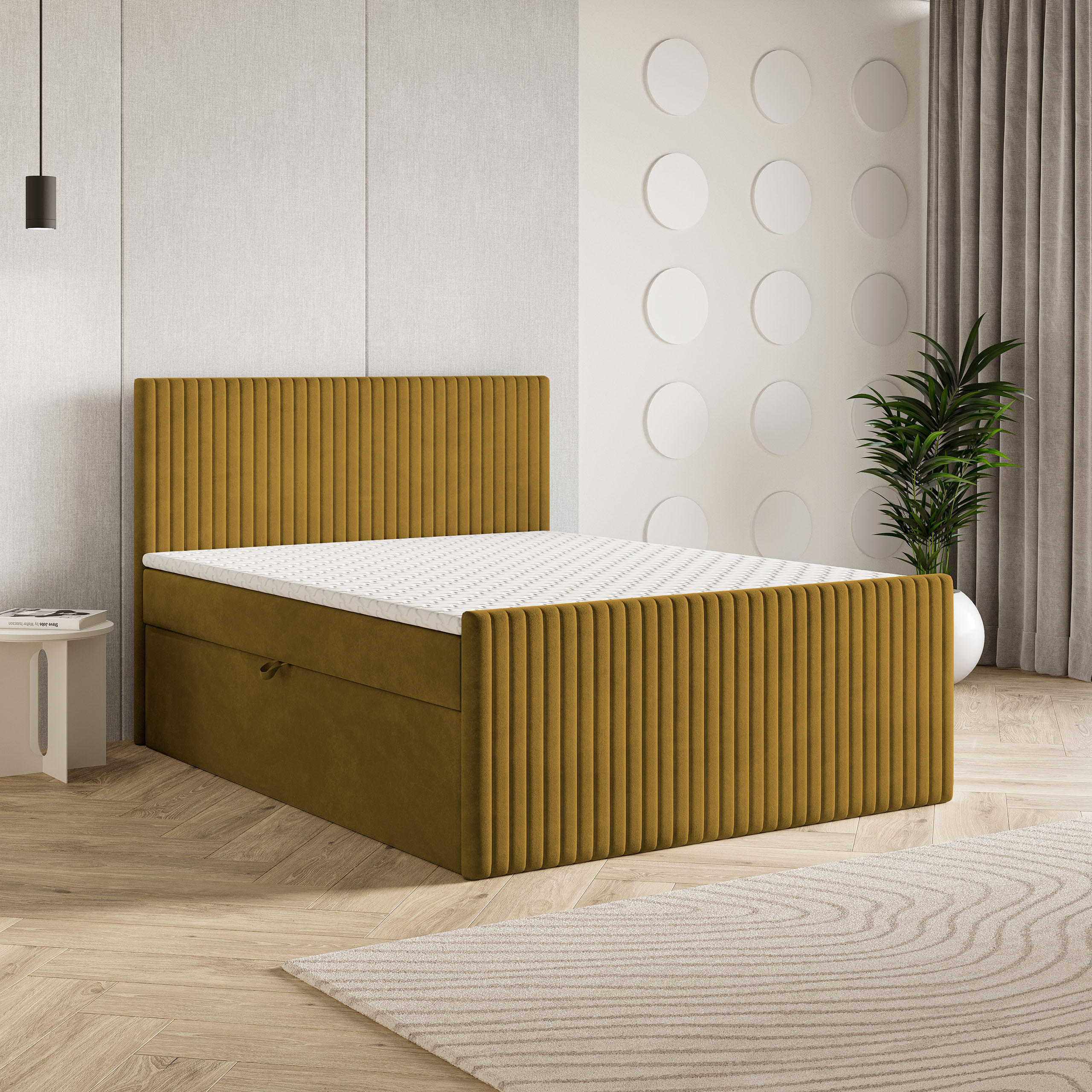 BOXBETT TERVAN 180x200 cm mit Matratze und Topper - Gelb - Gelb, Holz (180/200cm) - MASSENO