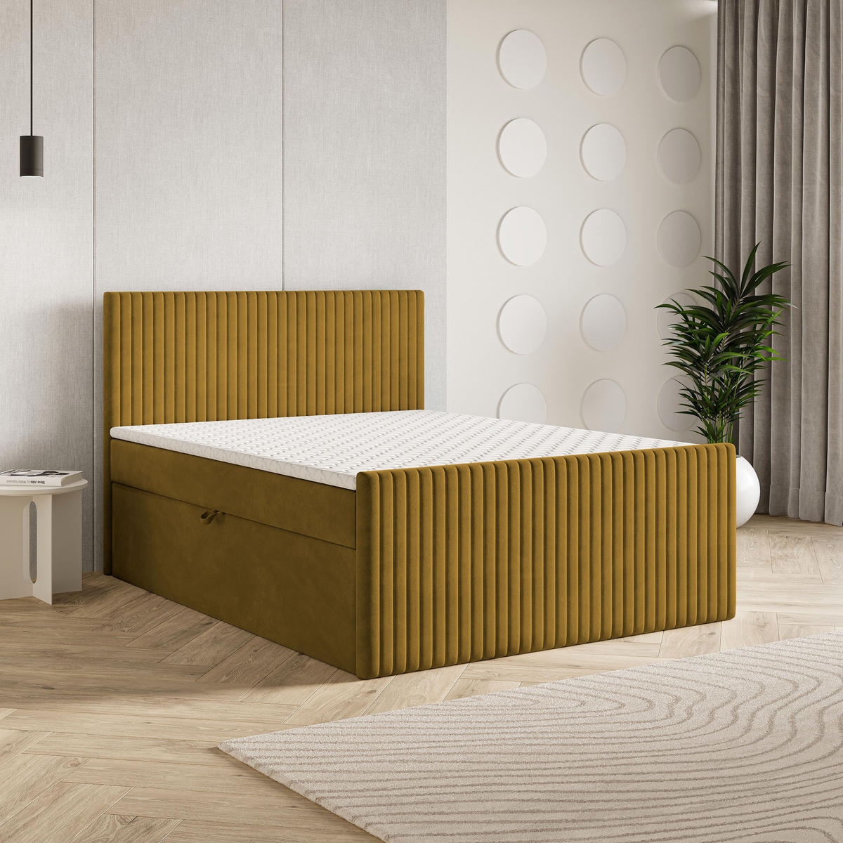 BOXBETT TERVAN 140x200 cm mit Matratze und Topper - Gelb - Gelb, Holz (140/200cm) - MASSENO