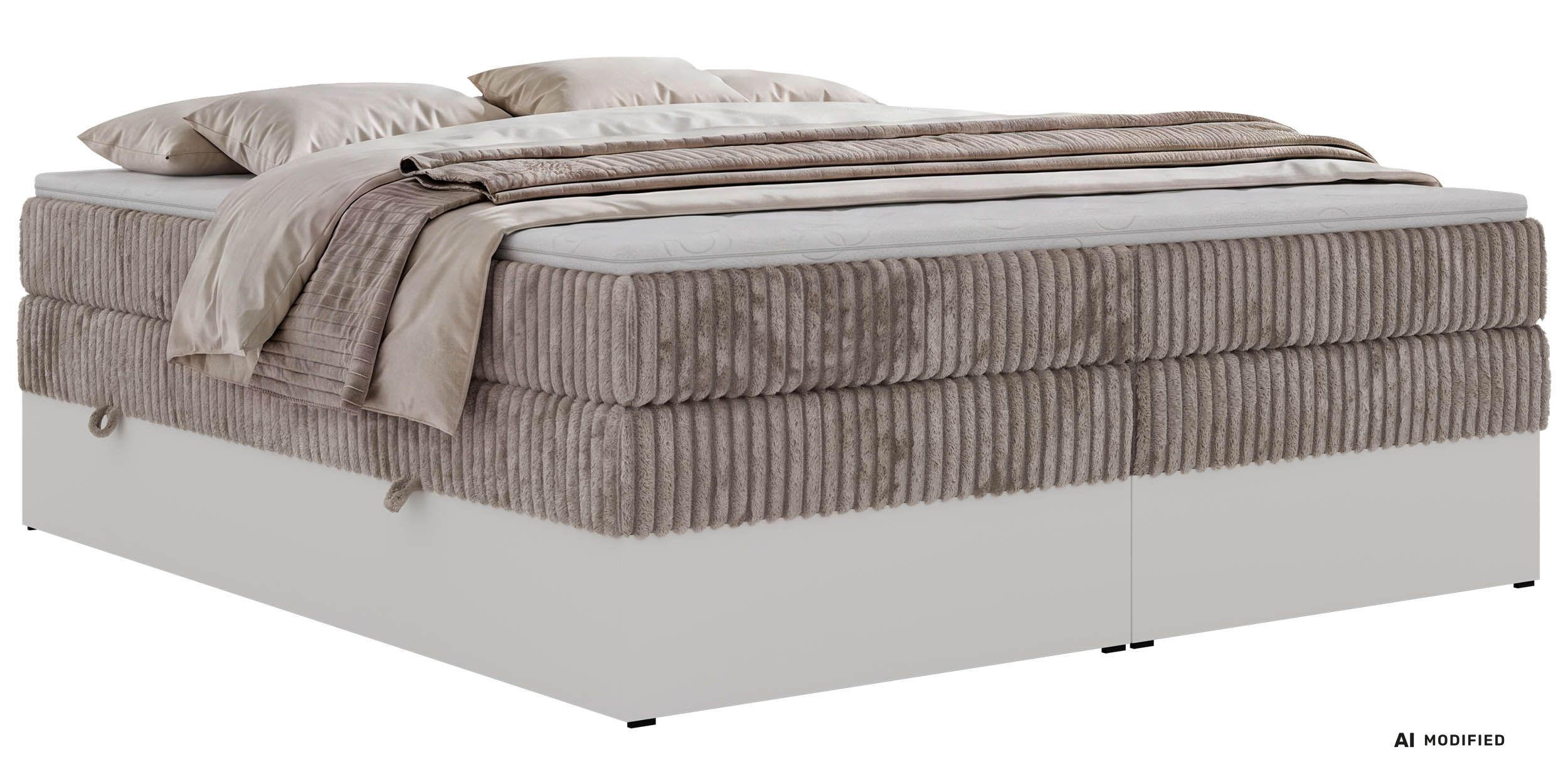 BOXSPRINGBETT TRAVIT ZERO KING 180/200 - Hellbraun Cord - Topper T25 - H3 - Hellbraun/Schwarz, Kunststoff/Textil (180/200cm) - MKS