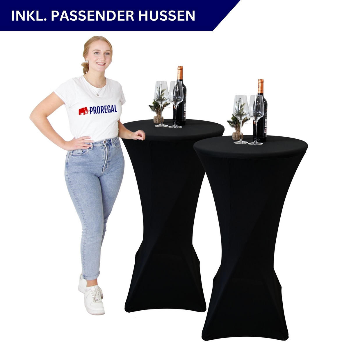 STEHTISCH 2er Set mit Hussen klappbar HxØ 110x60cm MDF-Platte mit PVC-Beschichtung Schwarz - Schwarz, Metall (110/60/110cm) - CHEFGASTRO