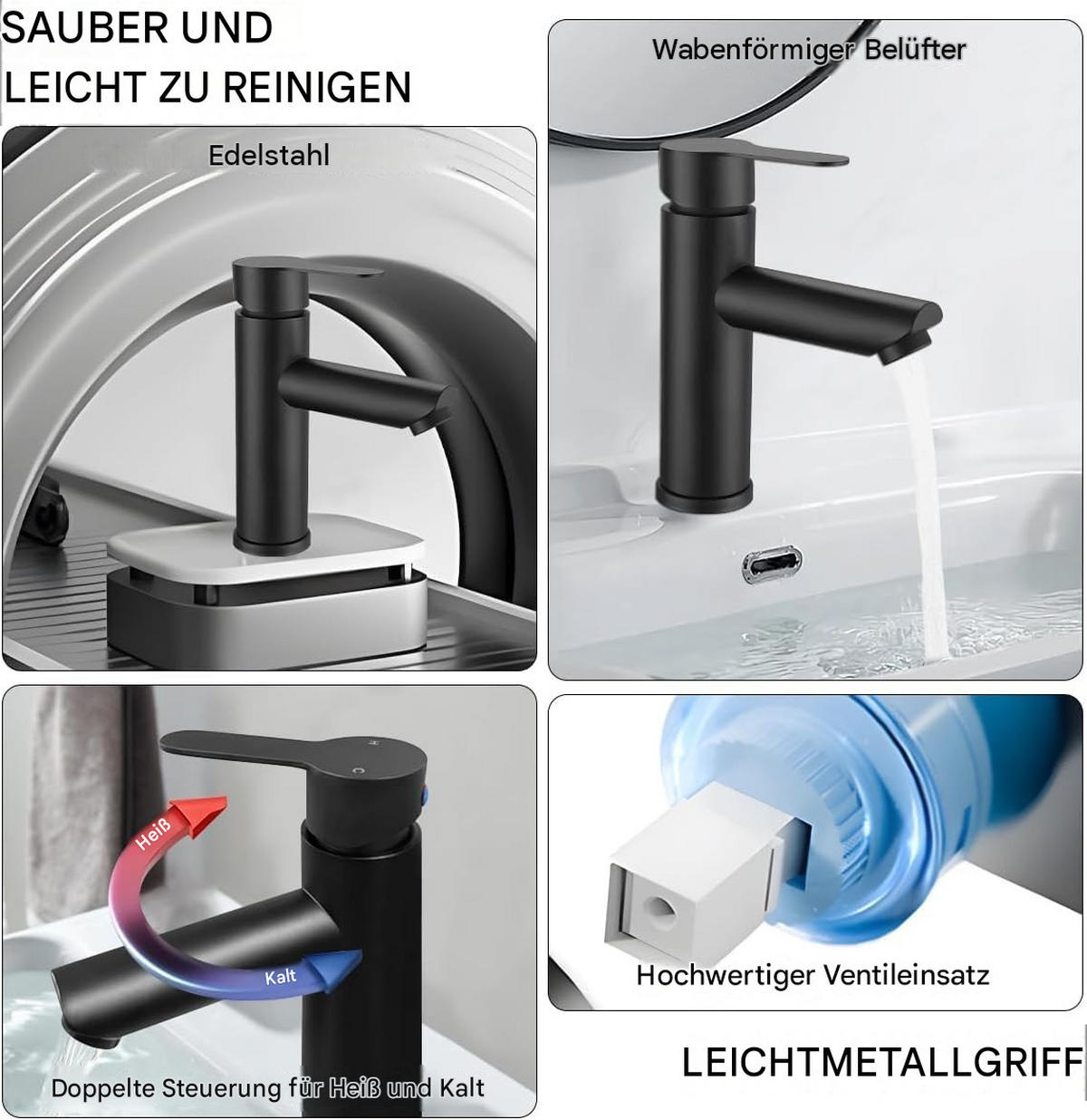 BADEZIMMERARMATUR, 17 cm hoch, schwarz - Schwarz, Metall (20/10/15cm) - Vallsero