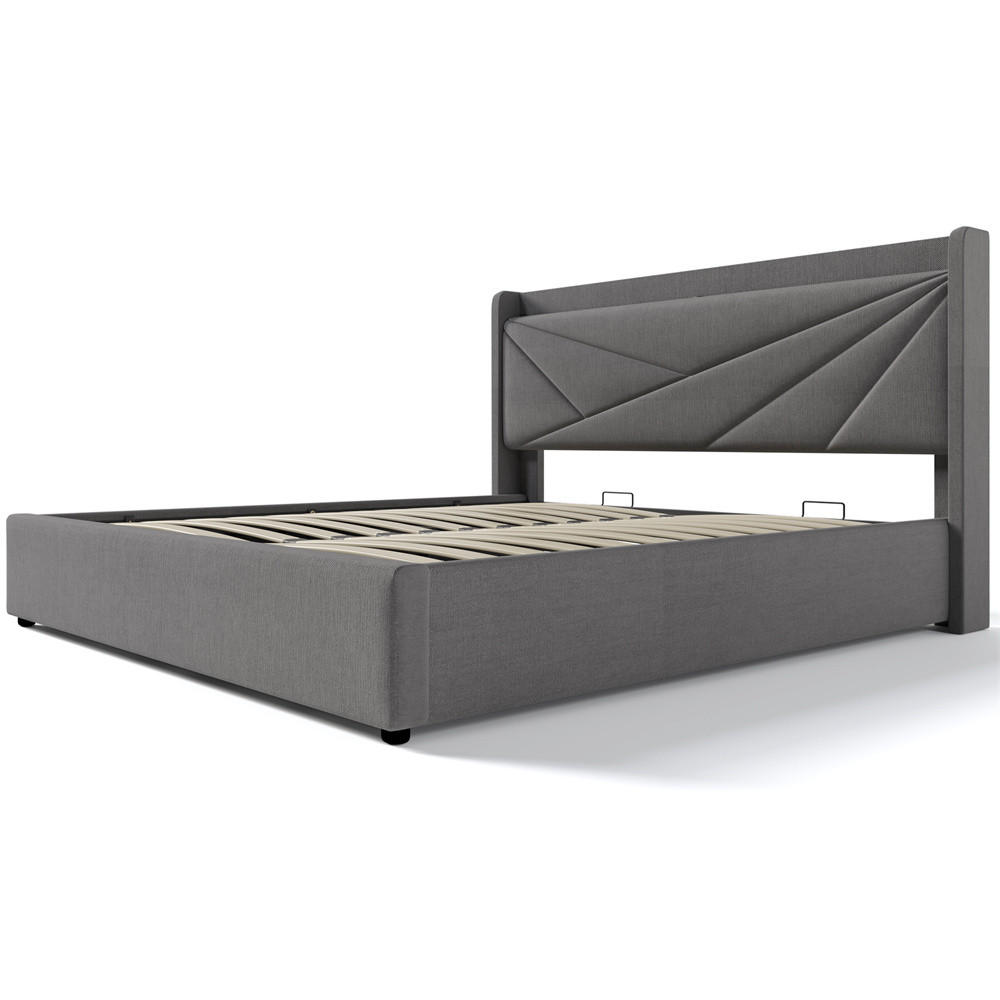 POLSTERBETT 180/200cm in Grau Leinen mit USB Typ C Ladefunktion Kopfteil - Grau, Holz/Textil (180/200cm) - KOMHTOM