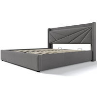 POLSTERBETT 180/200cm in Grau Leinen mit USB Typ C Ladefunktion Kopfteil - Grau, Holz/Textil (180/200cm) - KOMHTOM