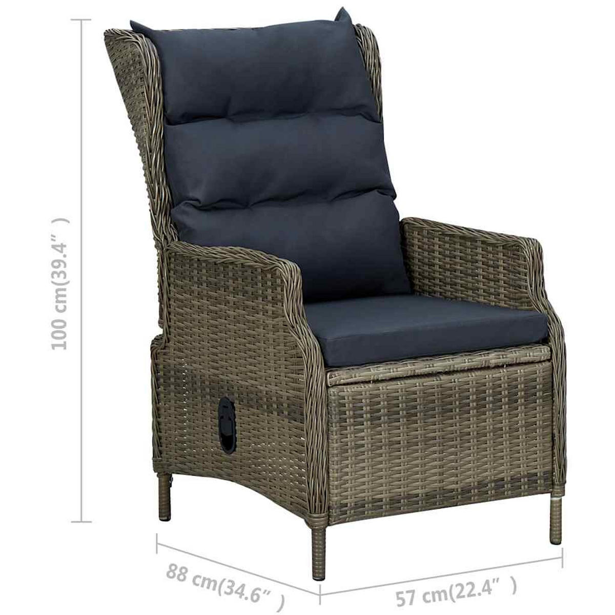 GARTENSESSEL mit verstellbarer Rückenlehne und Auflagen, 57/88/100 cm, aus Poly Rattan, Braun - Braun, Naturmaterialien/Textil (88/100/57cm) - vidaXL