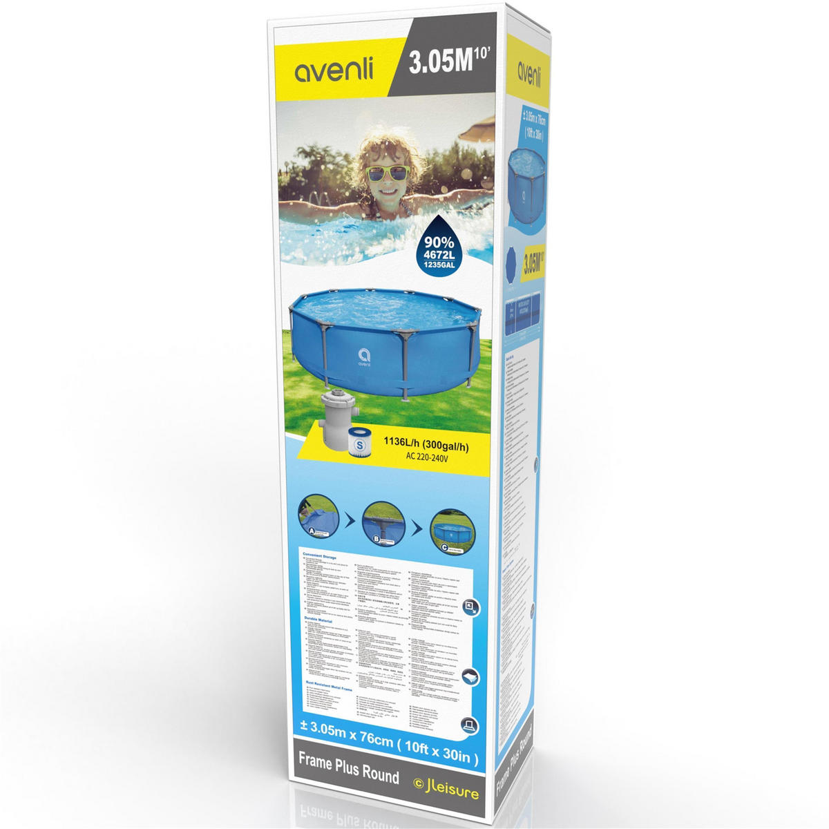 POOL Komplettset Framepool rund 305 x 76 cm blau mit Filterpumpe - Blau, Kunststoff (305/76/305cm) - Avenli