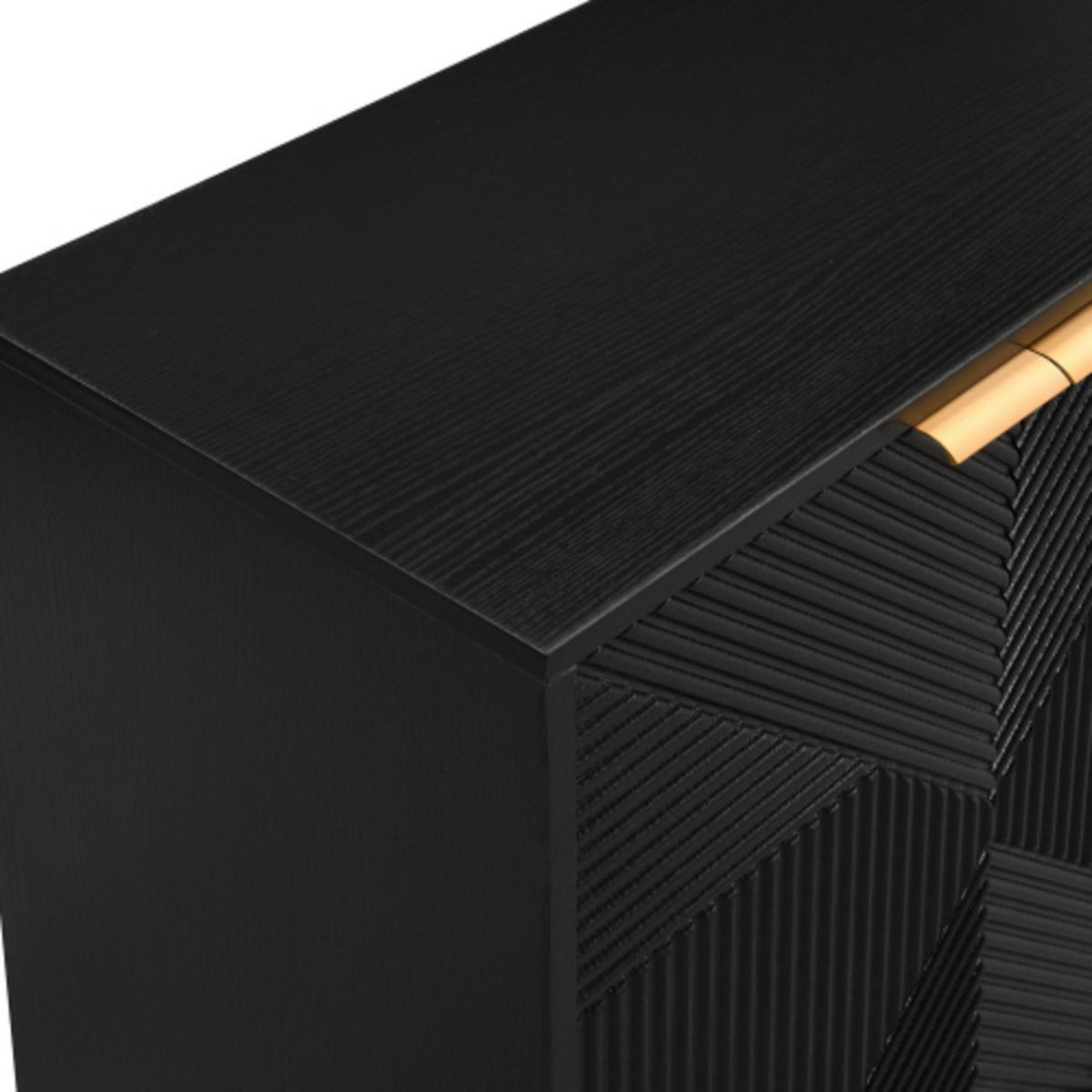 SIDEBOARD mit gravierten Türen und Golddekorelementen schwarz 120×35×71,5 cm aus MDF - Schwarz, Holzwerkstoff (120/71.5/35cm) - Luhomfu