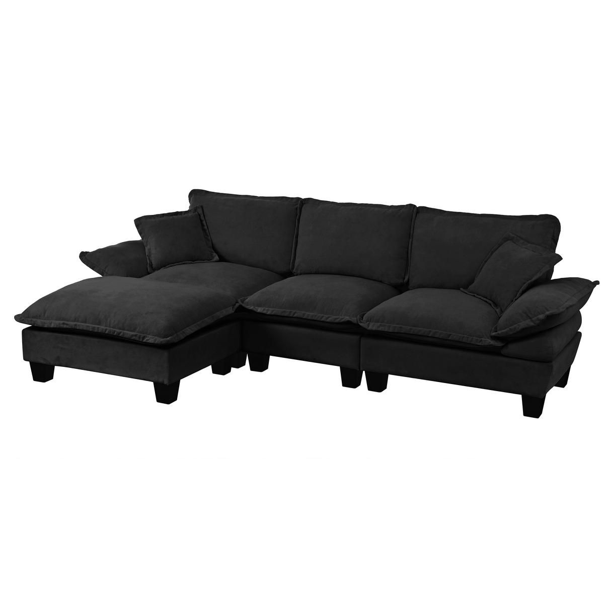 ECKSOFA 263/151/90 cm schwarz aus Chenille mit Ottomane - Schwarz, Textil (151/263cm) - OKWISH