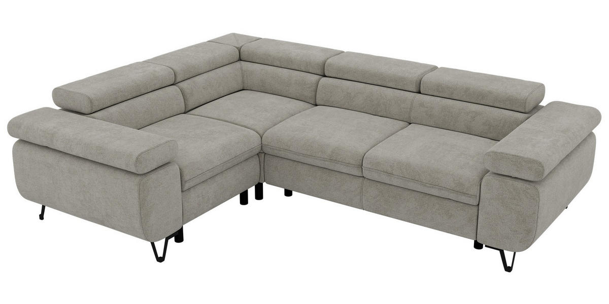 ECKSOFA ORSO L Hellgrau Stukture - Links Seite - Hellgrau/Schwarz, Textil/Metall (197/268cm) - MKS