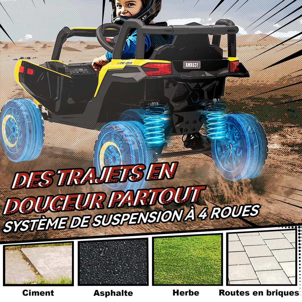 ELEKTRO-KINDERAUTO DE-13085 2 Motoren Gelb - Gelb, Kunststoff (96/61/56cm) - ComfortXL