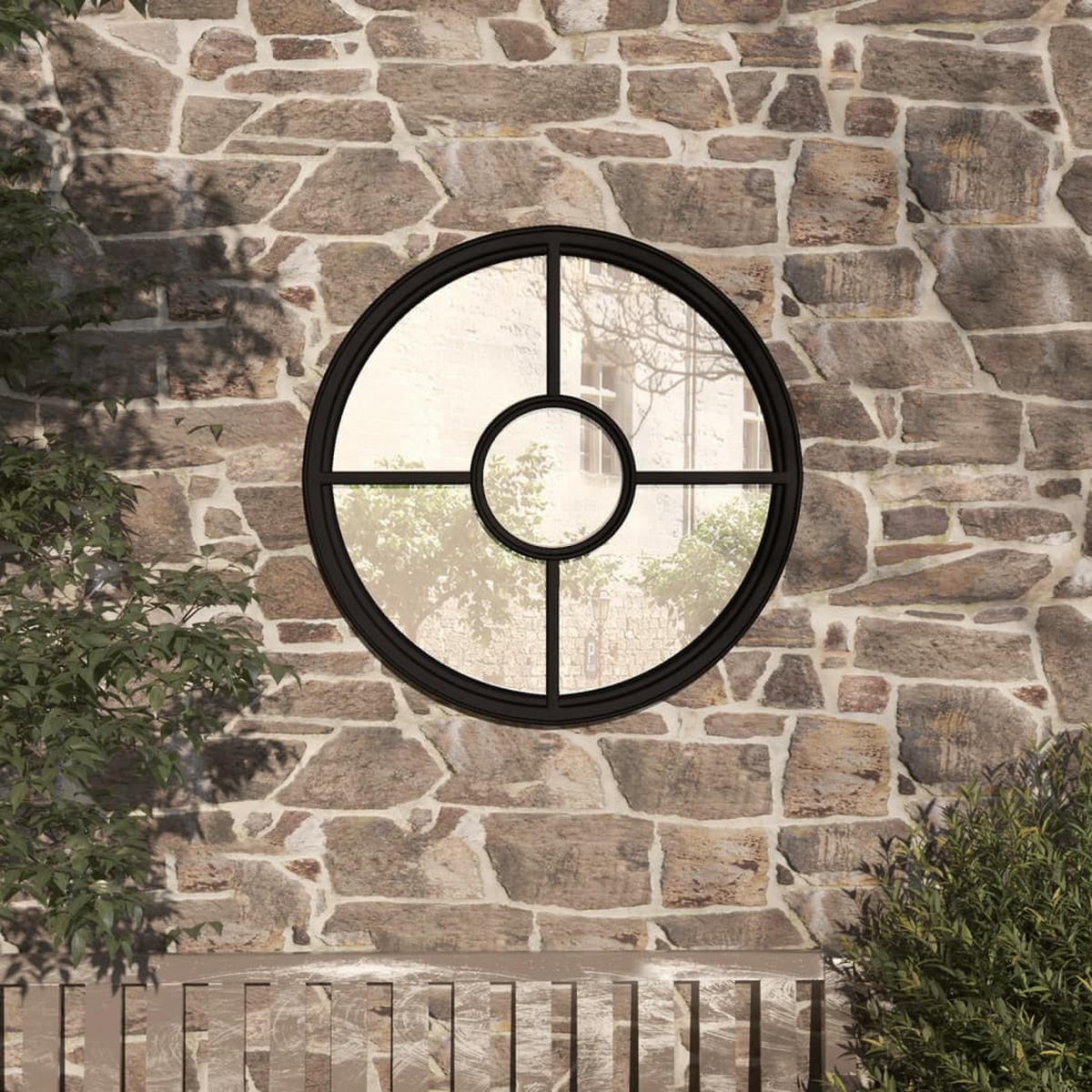 GARTENSPIEGEL Schwarz 60x4 cm Eisen Rund - Schwarz, Metall (60/60/1cm) - furnicato