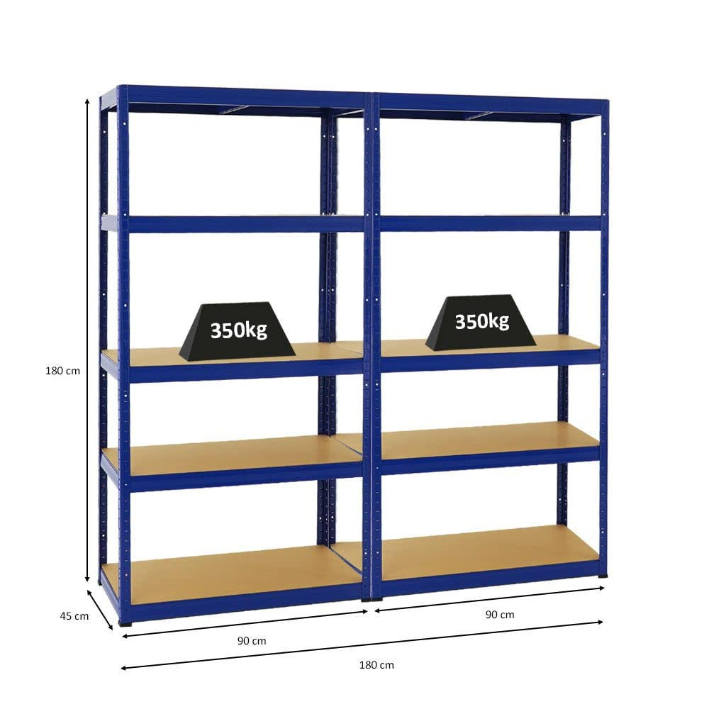 SCHWERLASTREGAL Slim Elephant S 2er-Set mit 2x 180x90x45 cm 5 Ebenen Fachlast 350 kg Blau - Blau, Metall (180/180/45cm) - PROREGAL