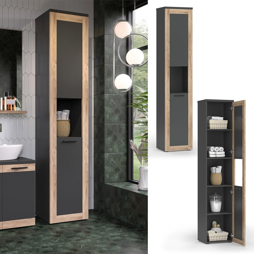HOCHSCHRANK Niko Anthrazit/Viking Oak 40 x 194.3 cm - Anthrazit, Holzwerkstoff (40/194.3/34.3cm) - Vicco