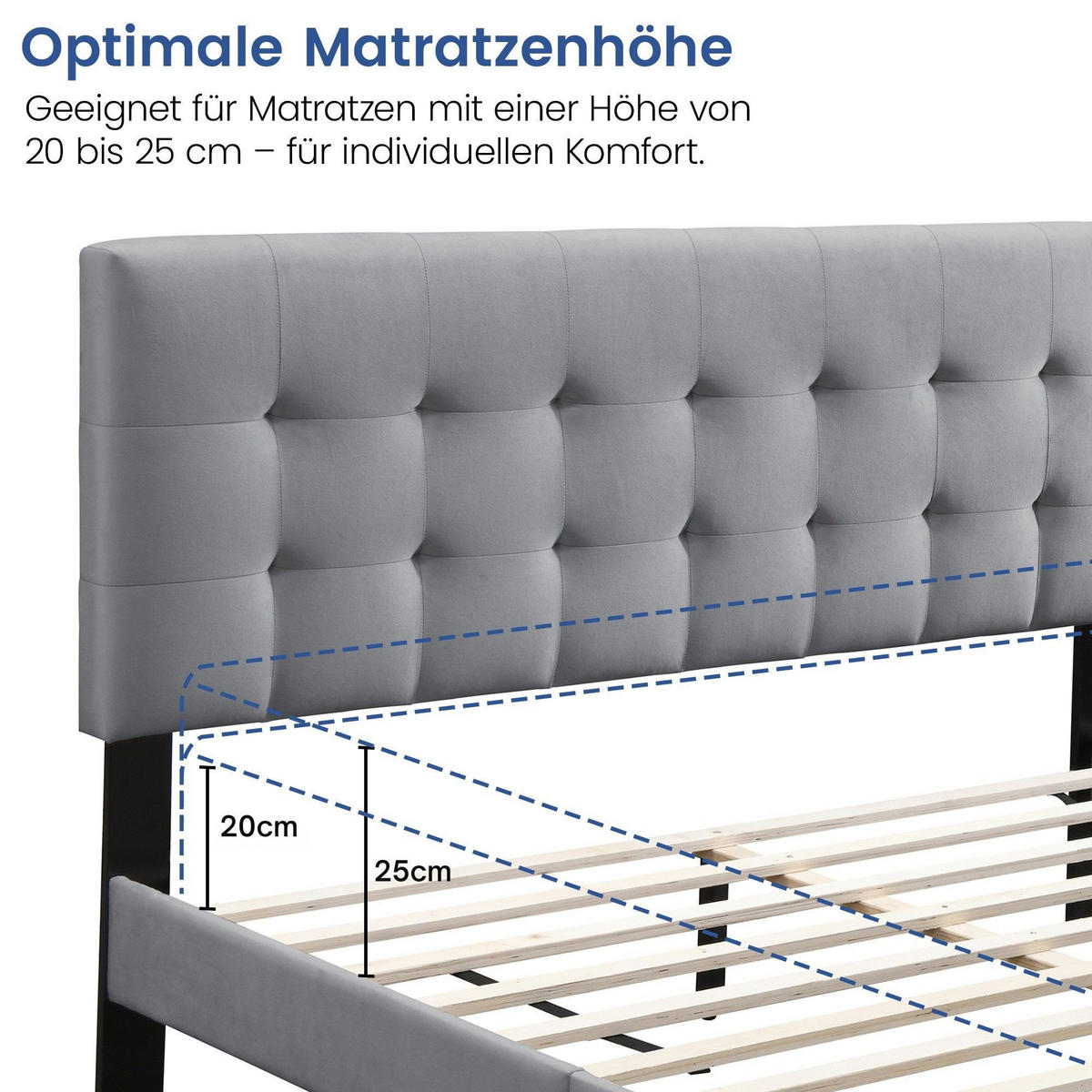 POLSTERBETT mit Lattenrost 140x200 cm Grau - Grau, Textil (140/200cm) - Home Collective
