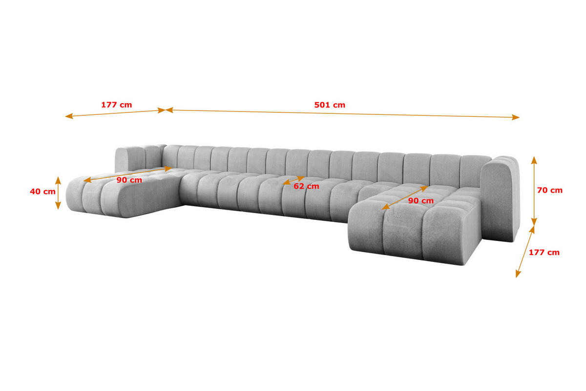 WOHNLANDSCHAFT modulares Sofa Joren-U3 - 501x177x70 cm Grau - Hellgrau, Holzwerkstoff/Textil (501/70/177cm) - ALTDECOR