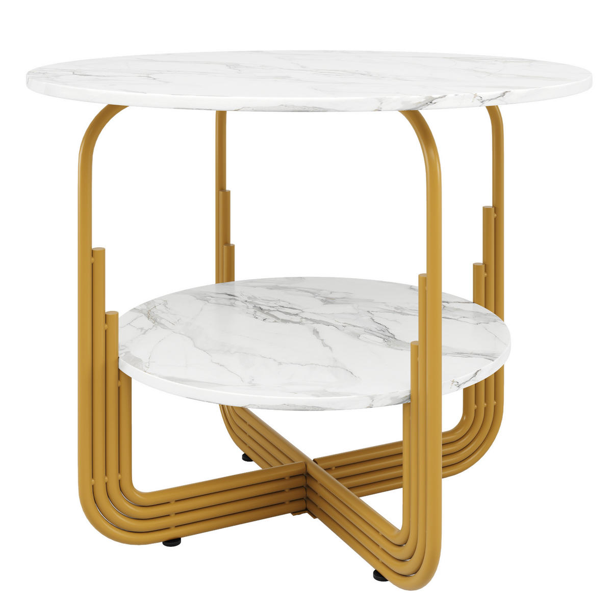 ESSTISCH 80x80x76 cm in Weiß und Gold aus MDF mit Kunstmarmor auf goldenem Metallrahmen - Weiß, Holzwerkstoff (80/80/76cm) - Modfu