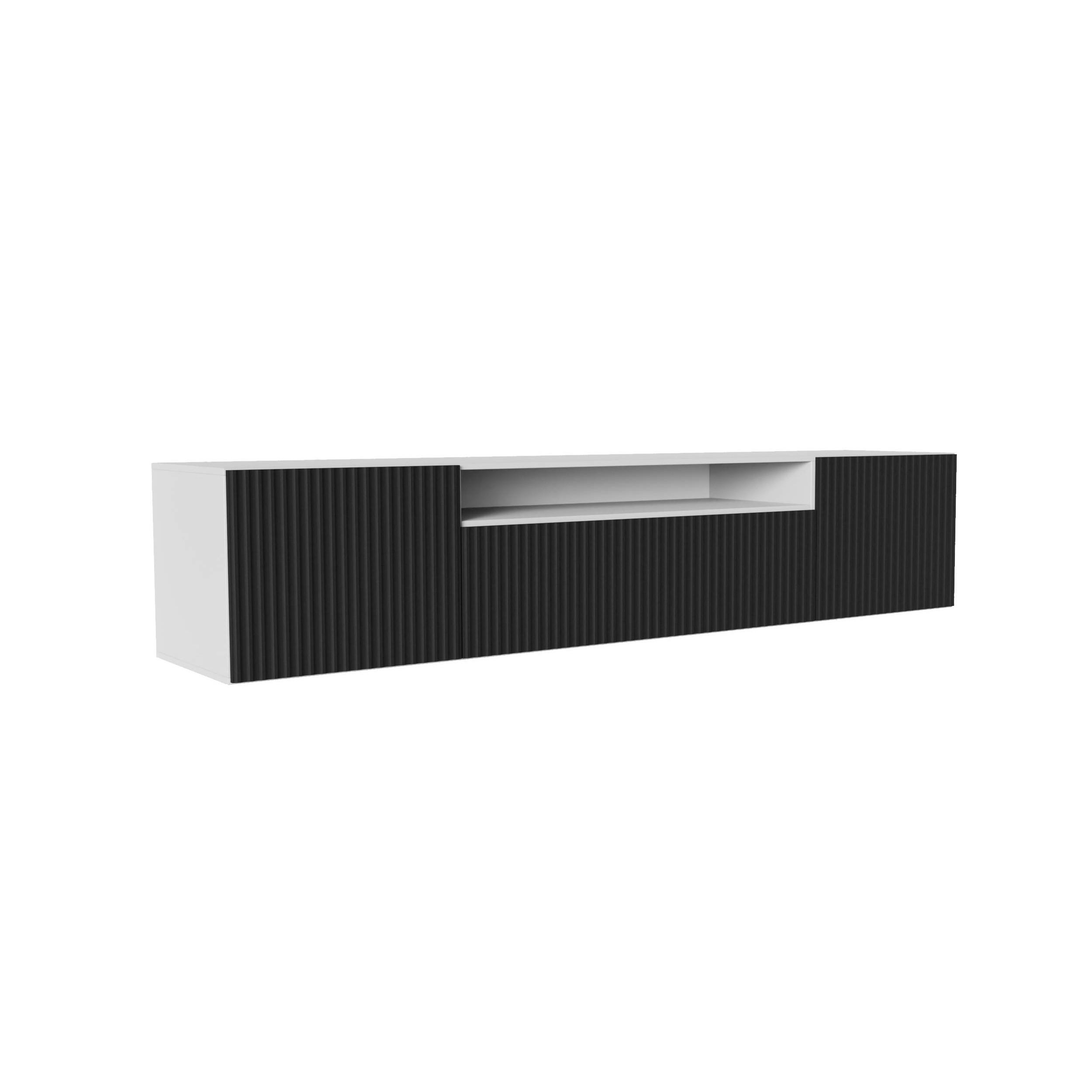 Meblini Tv-Schrank Weiß, Schwarz 200x40x41 cm