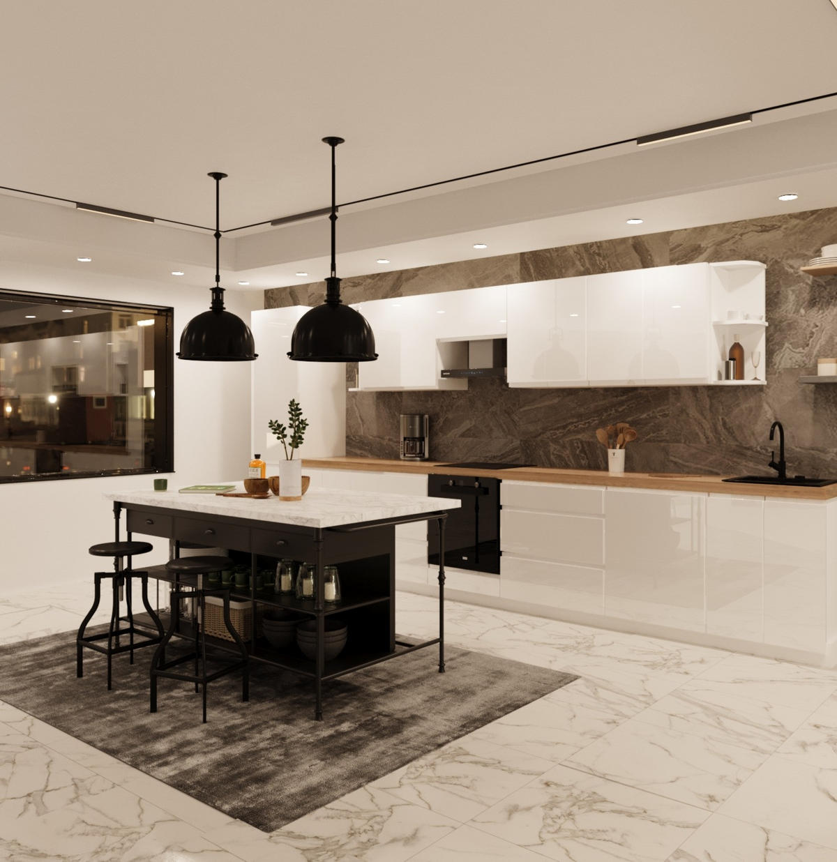 KÜCHENZEILE 460 cm - Aspen KA9-M460 - in Weiß/Hochglanz - Weiß Hochglanz, Holz (460/212/58cm)