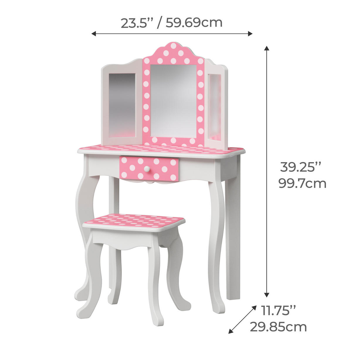 KINDER-SCHMINKTISCH mit Spiegel und Hocker Frisiertisch, Rosa/Weiß, 100cm - Weiß, Holzwerkstoff (30/100/60cm) - Teamson Kids